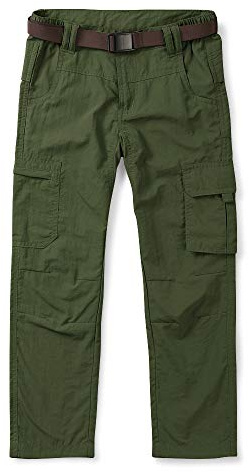 Boys' Cargo Hiking Pants Quick-Dry Lightweight 6 Pockets for Outdoor Camping Fishing Army Green 110cm-3-4 Years