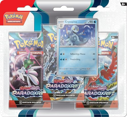 Pokémon-Sammelkartenspiel: 3er-Pack (Cryospino) Karmesin & Purpur – Paradoxrift (3 Boosterpacks & 1 holografische Promokarte)