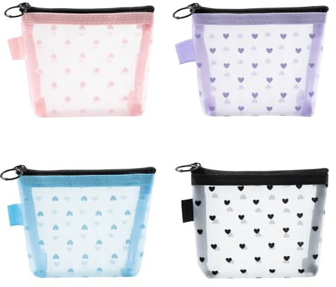 Mesh Kosmetiktasche Netz Klein Tasche Mit ReißVerschluss, Mini Geldbeutel Geldbörse, Tragbare Reise Organizer for Lippenstift, Datenkabel, Kopfhörer (4PCS)