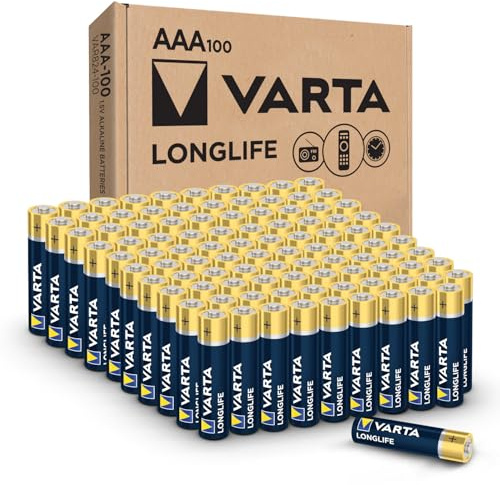 Varta Longlife AAA Batteries (100 Pack), Alkaline Triple A Battery