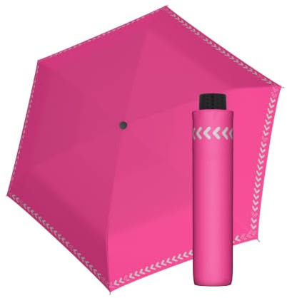 Doppler Regenschirm Safety Reflect I Regenschirm mit reflektierendem Rand & Handöffner I Mini Schirm mit passender Schirmtasche I Kinderschirm reflektierend