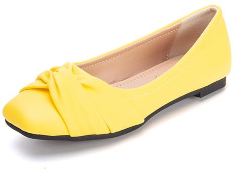 Gicoiz Donna Square Toe Ballerine Piatto Scarpe Foldable Ballerina Dolly Scarpe Foldable Senza Chiusura Lavoro Loafer Casuale Pantofole Bow Giallo Numero 36 EU