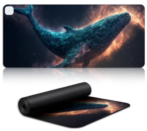 Grand Tapis Souris Jeu Chauffant pour Souris Laser/Optique, Animal Baleine, Tapis Souris Jeu étendu XL (80 x 33 x 0,3) cm avec 3 Niveaux Chauffage, Grand Tapis Souris pour Clavier