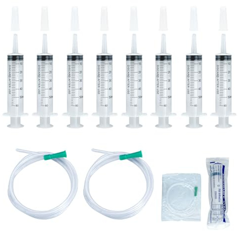 VINEST 8 Stück Spritze 60ml, Spritzen mit 2 Katheter 100cm, Spritze mit Schlauch Wiederverwendbare, ölspritze Hohe Transparenz, Syringe für Labor-, Industrie-, Garten- und Haustierfütterung
