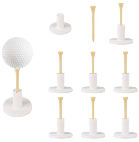 lasuroa 8stk Golf-Tee-Halter, 5,3x3,8cm Gummi Golf-Tee-Halter für Golfmatten mit 8stk Holzballspikes Golf-Tee für Driving-Range-Matte für den Außen- und Innenbereich und zum Üben von Trainern(Weiß)