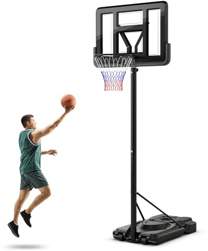 COSTWAY Canasta de Baloncesto Adultos, Altura Ajustable de 9 Niveles, 230-305cm, Aro Baloncesto Exterior con Ruedas, Canasta de Baloncesto Interior Exterior