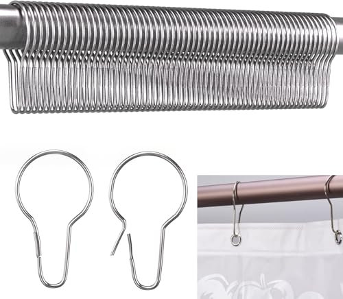 REJOECE 75 Pezzi Ganci per Tenda Doccia, 7 x 3.8cm Anelli per Tenda Da Doccia, Anelli Da Doccia Ganci, Ganci Singoli in Acciaio Inox per Tenda, Finestra Della, Camera (Argento)