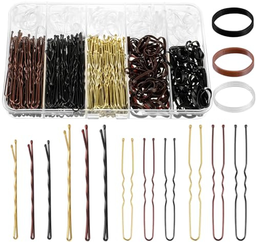 480 Pcs Bobby Pins Hair Pins Kit, U Shaped Hair Pins for Buns, Hair Pins for Women, Hair Rubber Bands with Box, 2/2.36/2.76inch Black Bobby Pins Brown Hair Blonde Hair Pins for Styling
