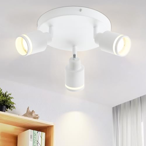 Deckenstrahler LED 3 Flammig Deckenlampe für Schlafzimmer GU10 Schwenkbar | Deckenleuchte Weiß Deckenspots Metall Wohnzimmer Modern Spotlight für Schlafzimmer Esszimmer Büro (Ohne Leuchtmittel)