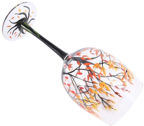 Somoke 1 copa de vino con diseño de árbol de otoño, hojas de color rojo, amarillo, naranja pintado a mano