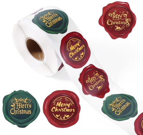500 Stück Sticker WeihnachtenRolle, 3,8cm Rund Frohe Weihnachten Aufkleber Stempelform Winterferien Etikettenaufkleber für Umschläge Scrapbooking Karten Geschenkanhänger Siegel Dekoration