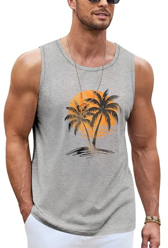 Terecey Camiseta de Tirantes Hombre Estampado Palmeras Verano Casual
