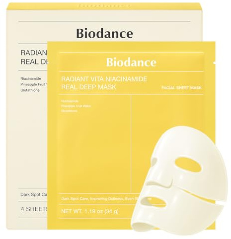 BIODANCE Mascarilla Radiant Vita C con Niacinamida: Mascarilla Facial de Hidrogel Nocturna, Iluminadora y Correctora de Tono, Skincare Coreano, 4 unidade