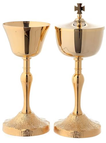 Holyart Calice et ciboire Pied et Noeud Style médiéval Laiton doré 24k, Ciboire