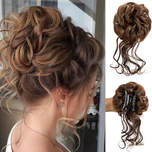 Claw Clip Messy Bun Hair Piece Tousled Updo Hair Buns Extension Elastic Hair Band Hair Pieces Curly Scrunchie For Women (light)