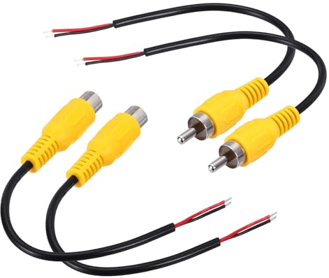 sourcing map 4 Pcs 6 Inch Flat RCA Male Female Plug Jack Connector Adapter to Bare Wire Open End Audio Video RCA Cable for Amplifier Speaker Wire