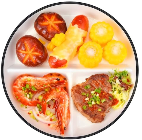 Cabilock Ceramic Divided Plate for Adults Teens, 3 Compartment Portion Control Dinner Plate for Balanced Eating Healthy Weight Loss, Diet Sectional Serving Dish for Salad Steak Fruit