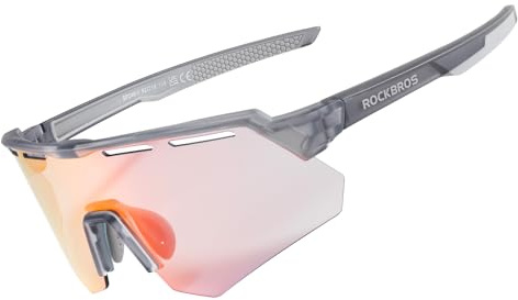 ROCKBROS Fahrradbrille Selbsttönend für Herren Damen UV400 Schutz TR90 Rahmen Photochromatische Sportbrille Outdoor-Sport Rennrad Winddichte Brille