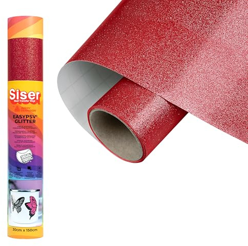Siser EasyPSV Glitter vinylklistermärke permanent glittrande tegel röd 150 x 30 cm, för personliga föremål, perfekt för inomhus- och utomhusbruk
