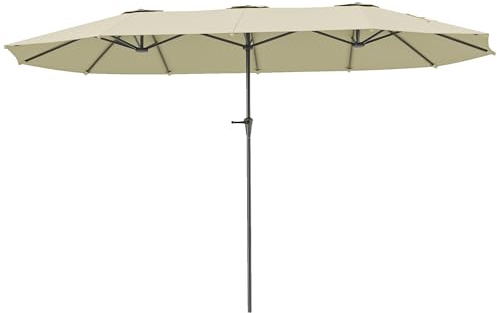 Outsunny Sombrilla Doble 4x2,2 m Sombrilla Terraza Exterior con Manivela Manual Impermeable y Protección UV30+ Parasol Grande para Terraza Playa Piscina Crema
