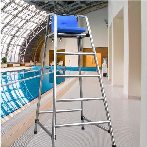 Hohe Poolleitern, 120 cm, 150 cm, 180 cm hoch, bodenstehende Rettungsschwimmerstühle für Außen-/Innenschwimmbäder, Barhocker aus Edelstahl mit Sitzhaken und Sonnenschutzloch, einfach zu montieren (H