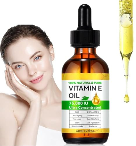 Vitamin E Öl Bio für Kosmetik - 75,000 IU, Vitamin E Oil für Gesicht und Körper, 100% Natürliches und Reines Körperöl für Hautstraffend, Reduzierung Feinen Linien und Narben
