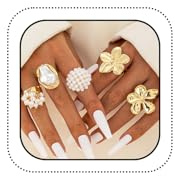 OAOSIOH Statement-Perlenringe für Damen, groß, unregelmäßig, Barockperle, Vintage-Stil, strukturierte Blume, poliert, Blumen-Fingerring-Set, Punk, Cocktail, Party-Schmuck