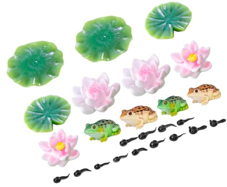 Milisten 1 Ensemble D'accessoires pour Mini Bassin Artificiel : Fleur De Lotus Miniature, Nénuphars en Résine, Petites Figurines De Têtards De Grenouille pour Décoration Extérieure,