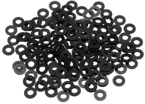 QUARKZMAN 155 Piezas Arandelas Planas De Nylon M4 Arandelas Planas 4mm DI 10mm DE 1mm Espesor Espaciadores De Plástico Para Tornillos Reparación De Fontanería Grifos De Jardín, Negro