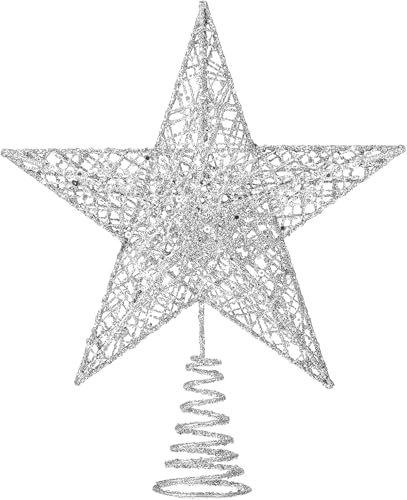 DTYDECLE Christbaumspitze Topper Stern, Glitzer 3D Metallic Weihnachtsbaum Baumspitze Silber Topper Star Spitze für Weihnachten Baumschmuck Indoor Weihnachtsbaum Party Deko (Silber)
