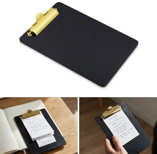 Clipboard Holz SCHWARZ Tischset A5 mit GOLD Clip