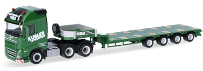 Herpa Modellino camion Volvo FH GL XL 2020 autoarticolato con semirimorchio ribassato Kübler, miniatura in scala 1:87, pezzo da collezione, Made in Germany, plastica