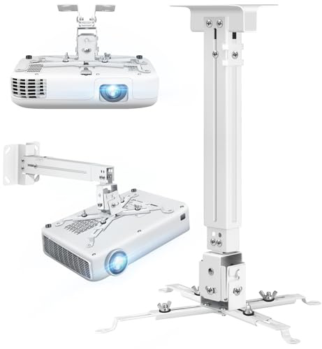 2-Be-Best Projector Ceiling Mount Wide Pipe Universal 3-in-1 Projector Wall Mount Bracket with Adjustable Arm, Flush Mount Option, Built-in Cable Management for Office Home White
