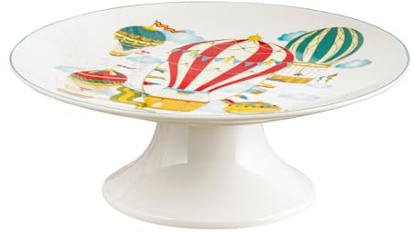 Baroni Home Alzatina Tavola in Porcellana Decorata, Fantasia Mongolfiere, Accessori colazione, Alzata per dolci 20x20x8 cm