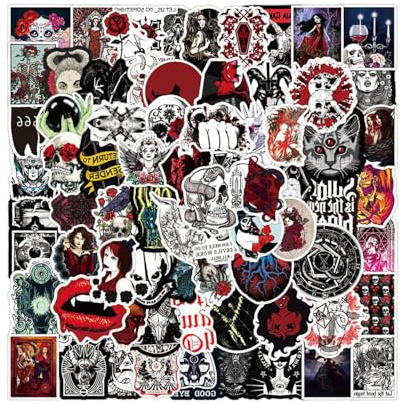 Hopzab 100 Pcs Red and White Gothic Stickers Retro Skull Punk Stickers Waterproof Vinyl Sticker for Teens Adults,Notebook Laptop Luggage Phone Skateboard