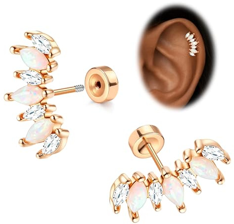 Morfetto Helix Piercings Chirurgenstahl Gold/Silver 16G - Flatback Medizinische Ohrstecker Hypoallergen 14K Vergoldet Chirurgenstahl Ohrringe Labret Tragus Conch Knorpel Piercing Ohr für Damen