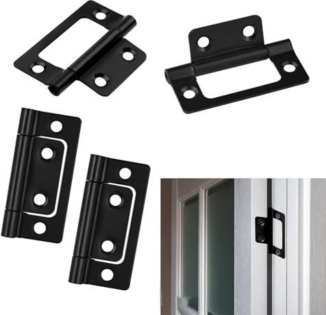 FOBESTAR 4pcs Flush Hinges, 2 Inch Small Hinge 25*51mm for 18mm MDF / Pine board, Black Flush Door Hinges for Wooden Decorative Box, Cabinets Cupboards, Gate Window, Shed Doors, DIY Craft Wood Project