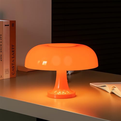 KUXEEY Lámpara de mesa recargable con forma de seta – Lámpara táctil inalámbrica naranja | Luz inalámbrica de 3 colores ajustable, batería reemplazable, acogedora, moderna, estética, decoración para