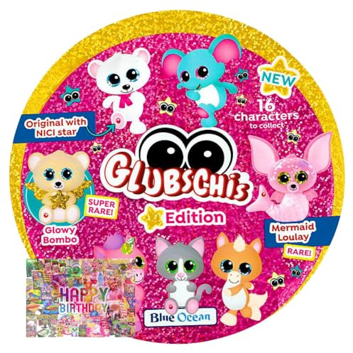 STRONCARD Bundle mit Blue Ocean Glubschis Sammelfigur Stern Serie 5 - Glubschi Glitzer Figur - 1 Tüte - Exklusive Geburtstagskarte