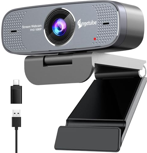 Angetube Webcam 1080P per PC Streaming Camera Autofocus con Computer Camera 1080P 30FPS Web Cam Microfono Integrato Web Cam 78°FOV, Plug & Play Laptop Webcam w/Zoom/Teams/Skype/Google Meet