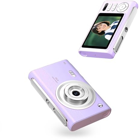 VBESTLIFE Cámara Vlogging 4K para Fotografía con Tarjeta de 16GB, Cámara Digital Compacta Portátil de 64MP para Apuntar y Disparar para Adolescentes Principiantes con Zoom de 16X, Trípode (Purple)