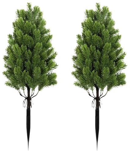 60 cm Artificial Cedar Topiary Ball Trees, Set of 2 Faux Cypress Plants UV Resistant Artificial Pine Shrubs Fake Bushes for Outdoor Indoor Front Porch Garden