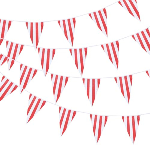 QUARKZMAN 5 Sets 50M Rot Und Weiß Gestreifte Wimpel Banner 100STK Dreieckige Flaggen Girlanden Banner Für Geburtstag Karneval Zirkus Themenparty Dekoration