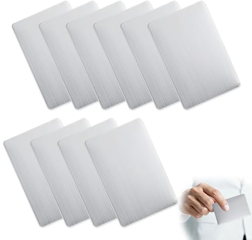 10 tarjetas de visita de metal, 86 x 54 mm, 0,5 mm de grosor, acero inoxidable, tarjetas de visita, tarjetas de visita en blanco, para casa, oficina, clientes, tarjetas de regalo