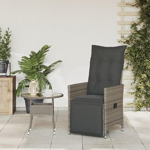 Eleganz Gartensessel verstellbar mit Kissen – PE-Rattan & pulverbeschichteter Stahl – Langlebig & wetterfest – Ideal für Garten, Terrasse oder Balkon – Grau