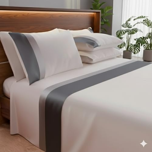 Completo Letto Matrimoniale 100% Puro Cotone Made in Italy, Set Lenzuola 4 Pezzi con Doppio Bordo Elegante, Sopra 250x300, Sotto con Angoli 180x200x28, 2 Federe 50x80, Traspirante, Vari Colori