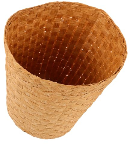 HOLIDYOYO Papelera de Almacenamiento de Mimbre Diseño Tejido, Cesto de Basura Redondo para Dormitorio y Cocina, Papelera Funcional para Oficina y Baño