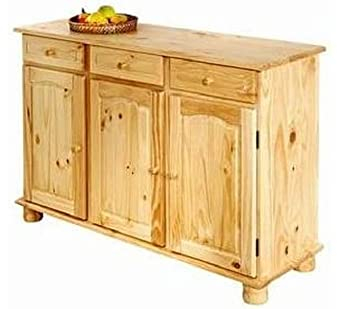 Inter Link – Landhausstil Kommode – Sideboard – Sideboard Buffet – Landhausstil – Beistellschrank - Kiefer massiv – 3 Türen – 3 Schubladen – Natur lackiert - Abaco
