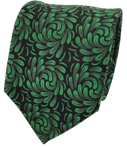 TigerTie Designer Seidenkrawatte grün laubgrün schwarz gemustert - Krawatte Seide