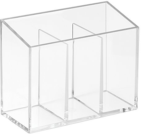 iDesign Badezimmer Organizer mit 3 Fächern, kleiner Badezimmer Becher aus Kunststoff, Badaccessoire zur Zahnpflege- oder Kosmetikaufbewahrung, durchsichtig